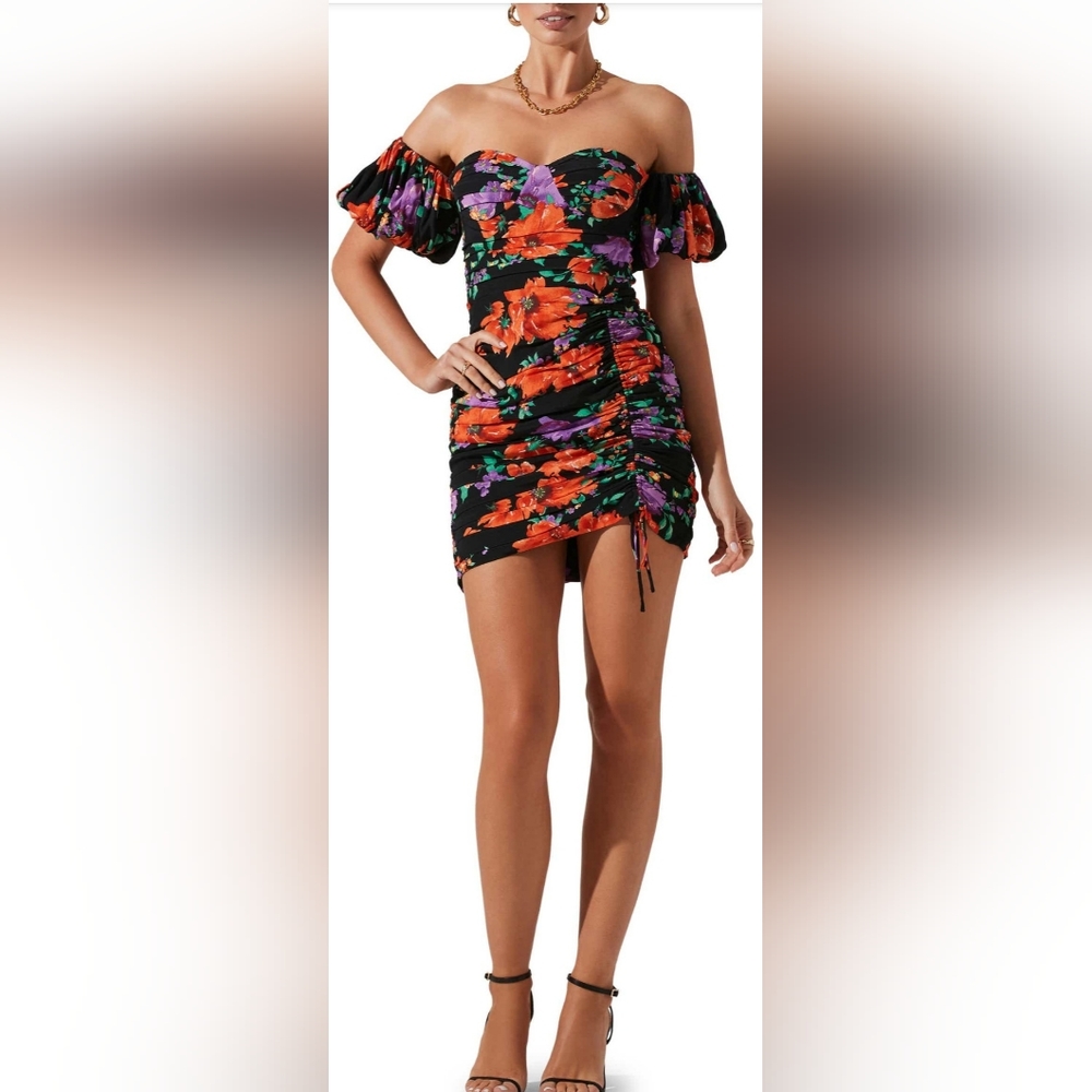 Black floral off the shoulder dress